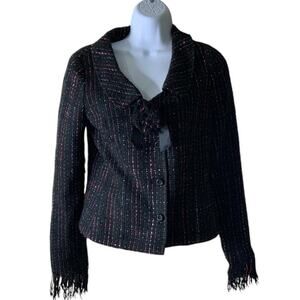 Teri Jon Tweed Blazer Womens 4 Long Sleeve Shawl Collar Elegant Boho Feminine